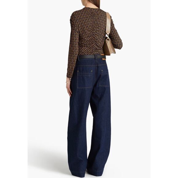 EUC Veronica Beard Neeta Ruched Jersey‎ Top Large Bit Print Stretch Long Sleeve - Picture 15 of 16